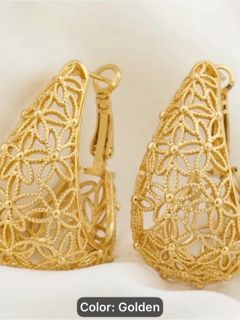 French Hollow-cut Golden plated Floral Hoop Earrings